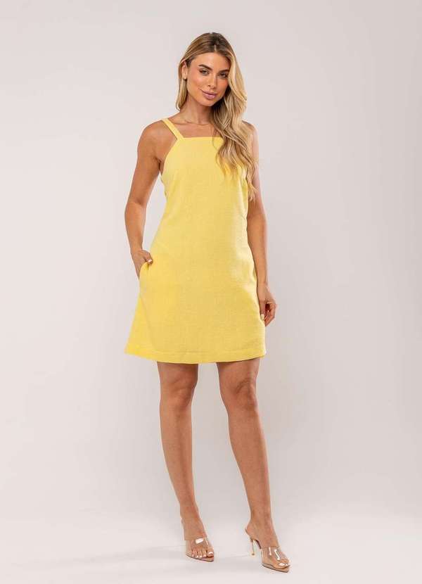 Salvatore Fashion - Vestido Curto com Alça Fina e Bolso Amarelo 4