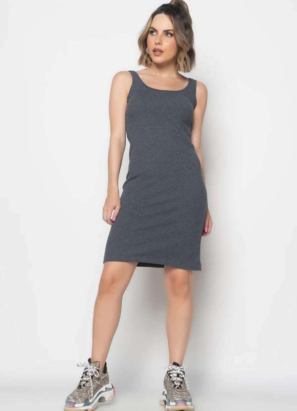 Salvatore Fashion - Vestido Curto com Alças Canelado Fashion Cinza