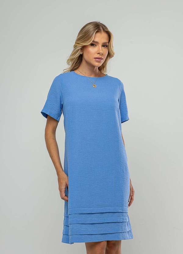 Salvatore Fashion - Vestido Curto com Pregas na Barra Azul 3