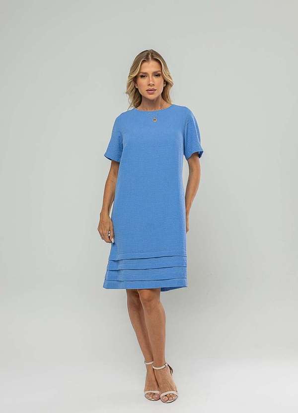 Salvatore Fashion - Vestido Curto com Pregas na Barra Azul 4
