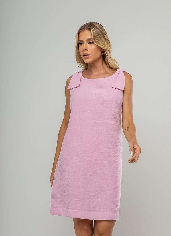 Salvatore Fashion - Vestido Curto Regata com Laço nos Ombros Rosa 2