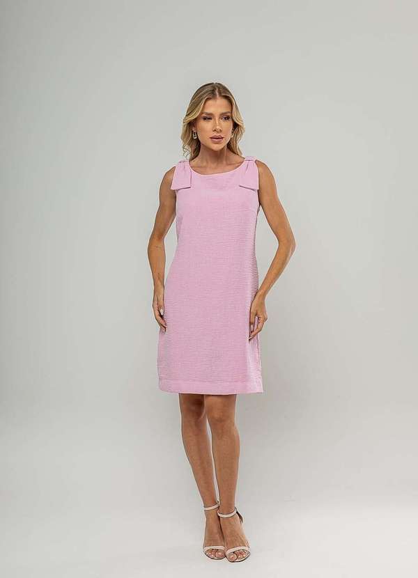 Salvatore Fashion - Vestido Curto Regata com Laço nos Ombros Rosa 4
