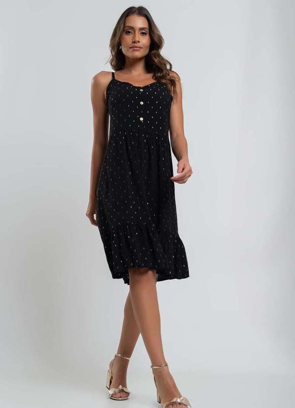 Salvatore Fashion - Vestido Curto Viscose Babado com Lurex Fashion Preto