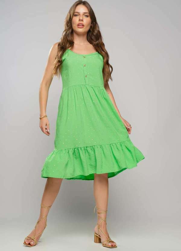 Salvatore Fashion - Vestido Curto Viscose Babado com Lurex Fashion Verde