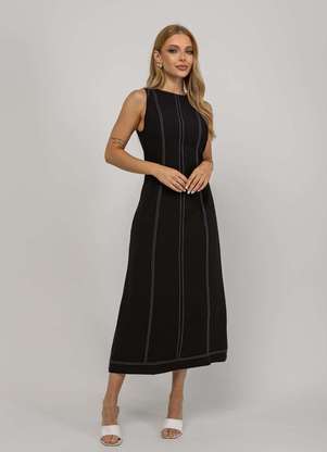 Salvatore Fashion - Vestido de Alfaiataria Midi com Costura Contrastantes - SALVATORE FASHION