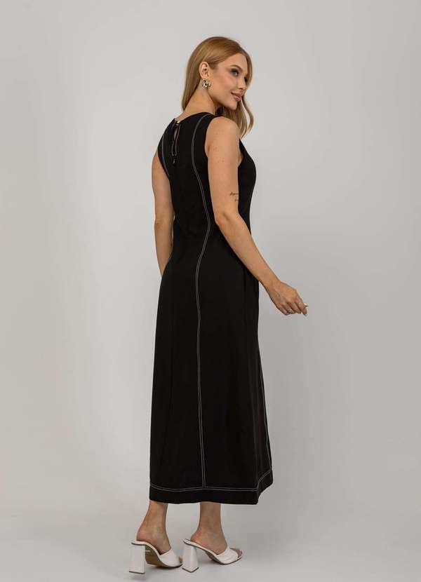 Salvatore Fashion - Vestido de Alfaiataria Midi com Costura Contrastantes Preto 5