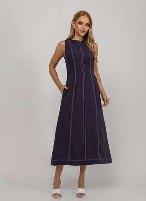 Salvatore Fashion - Vestido de Alfaiataria Midi com Costura Contrastantes - SALVATORE FASHION