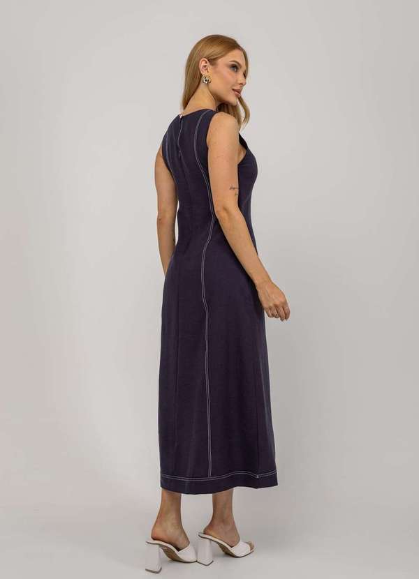 Salvatore Fashion - Vestido de Alfaiataria Midi com Costura Contrastantes Azul 2