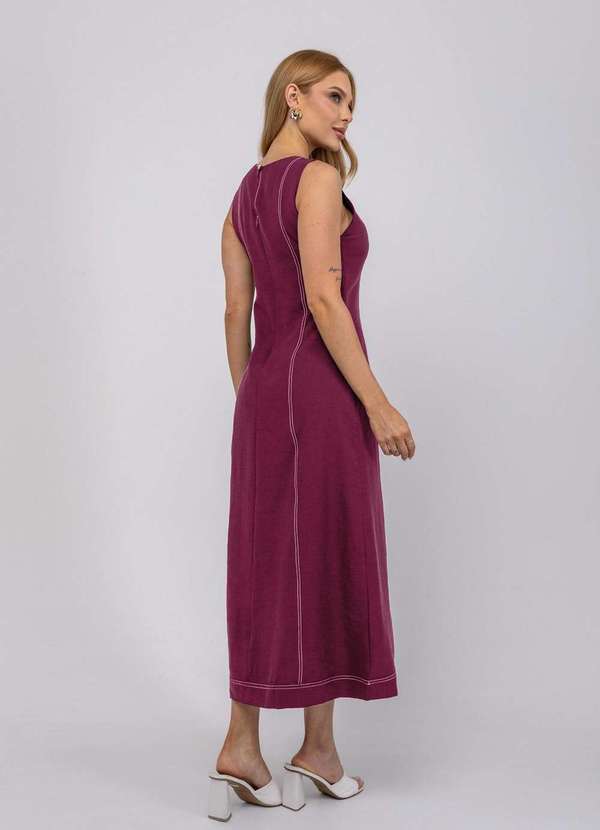 Salvatore Fashion - Vestido de Alfaiataria Midi com Costura Contrastantes Vermelho 2