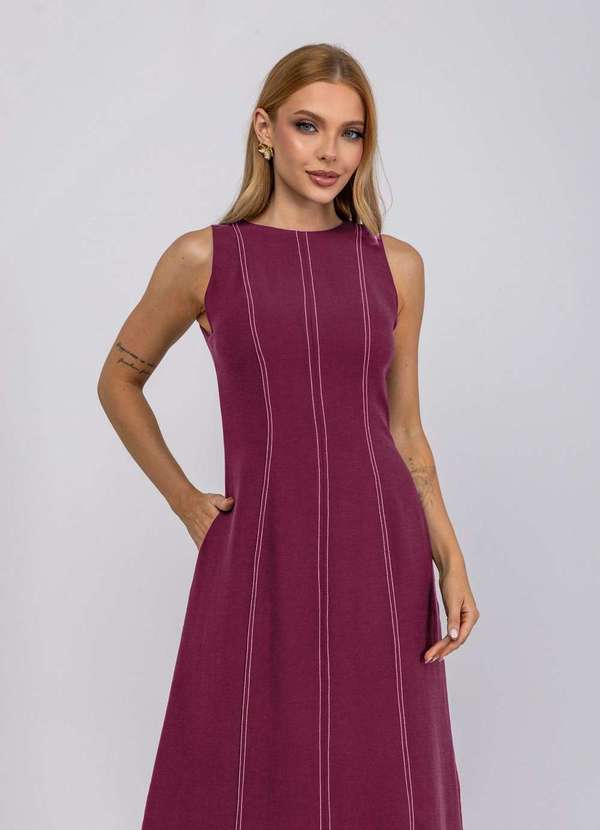 Salvatore Fashion - Vestido de Alfaiataria Midi com Costura Contrastantes Vermelho 3