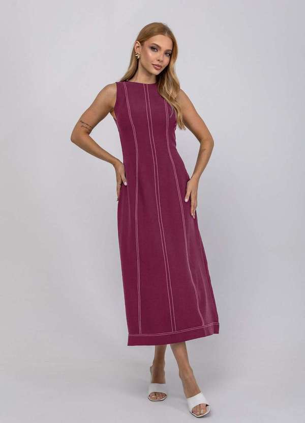 Salvatore Fashion - Vestido de Alfaiataria Midi com Costura Contrastantes Vermelho 4