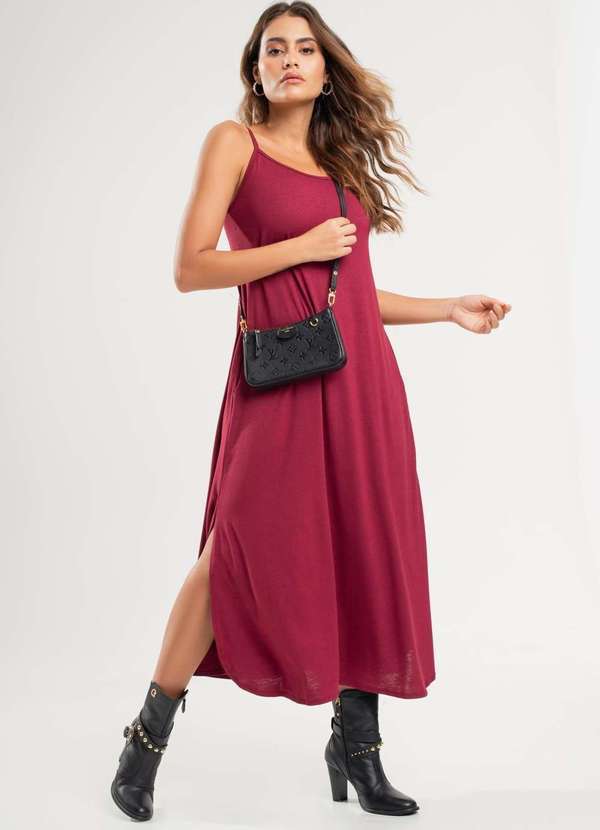 Salvatore Fashion - Vestido Longo Alcinha com Barra Arredondada e Bolsos Vermelho