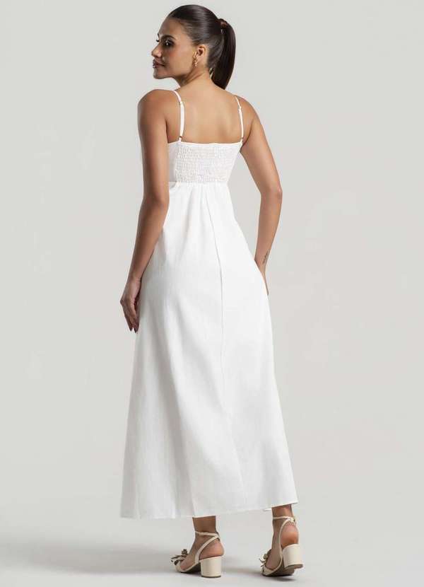 Vestido Longo Alfaiataria Alças Finas e Renda Branco Salvatore