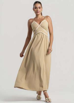 Salvatore Fashion - Vestido Longo Alfaiataria Alças Finas e Renda - SALVATORE FASHION