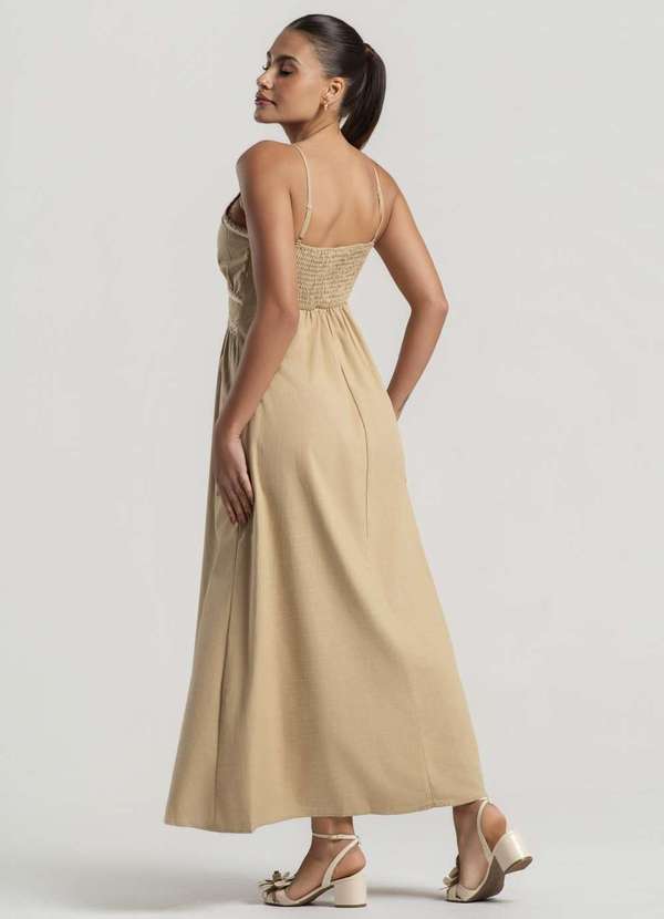 Salvatore Fashion - Vestido Longo Alfaiataria Alças Finas e Renda Bege 2