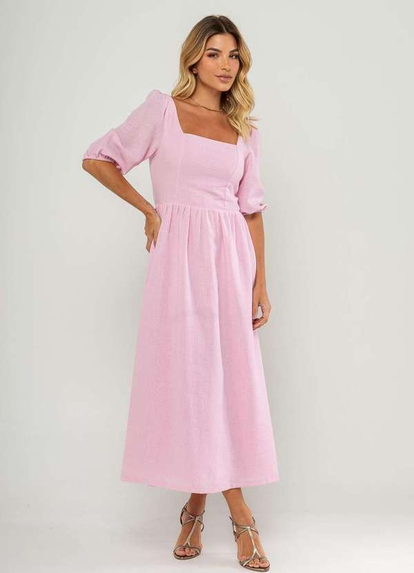 Salvatore Fashion - Vestido Longo com Decote Reto e Manga Bufante 3/4 Rosa 3