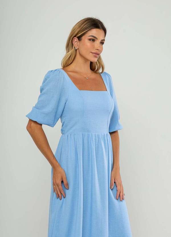 Salvatore Fashion - Vestido Longo com Decote Reto e Manga Bufante 3/4 Azul 5