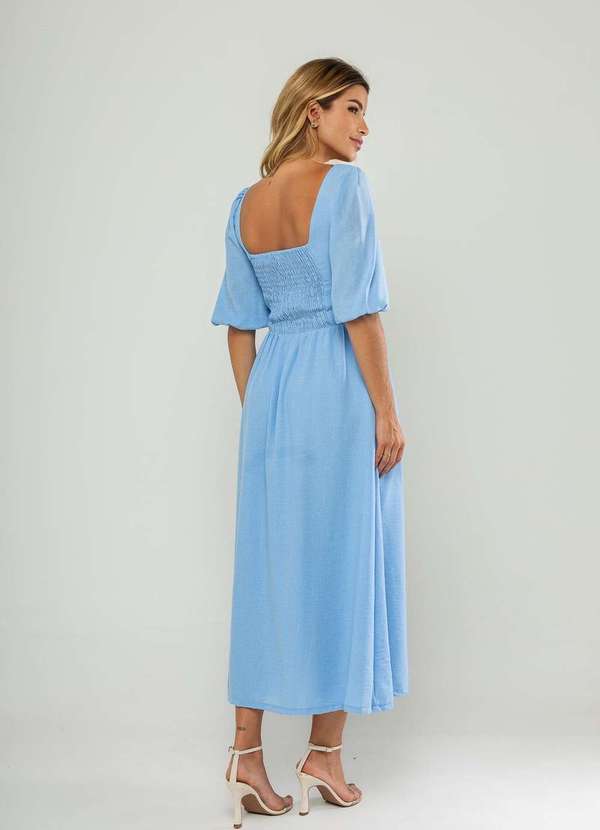 Salvatore Fashion - Vestido Longo com Decote Reto e Manga Bufante 3/4 Azul 6
