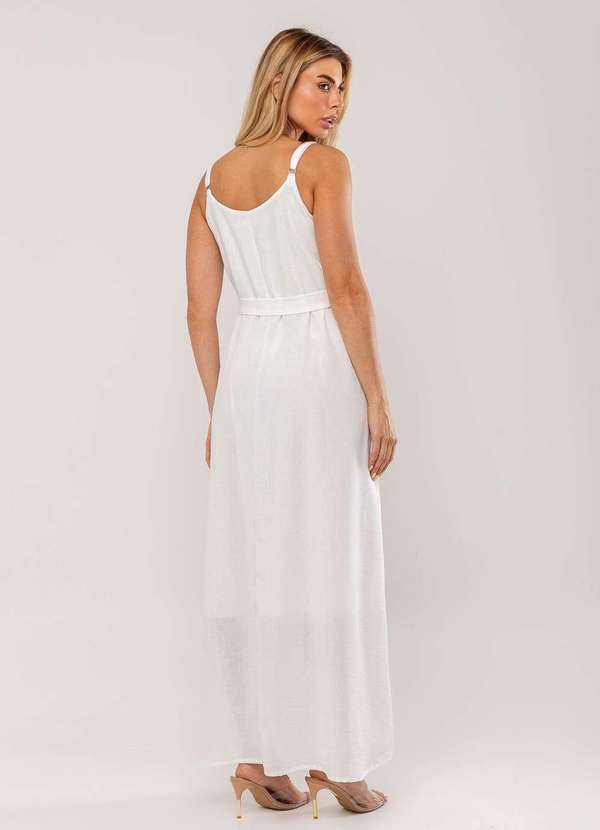 Salvatore Fashion - Vestido Longo com Faixa na Cintura Branco 2