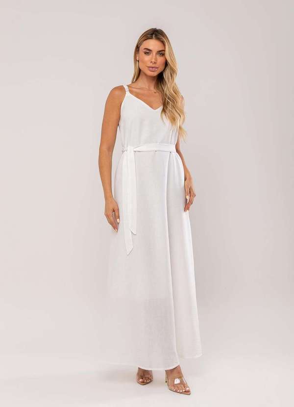Salvatore Fashion - Vestido Longo com Faixa na Cintura Branco 3