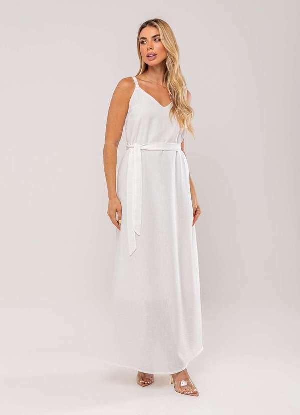 Salvatore Fashion - Vestido Longo com Faixa na Cintura Branco 5