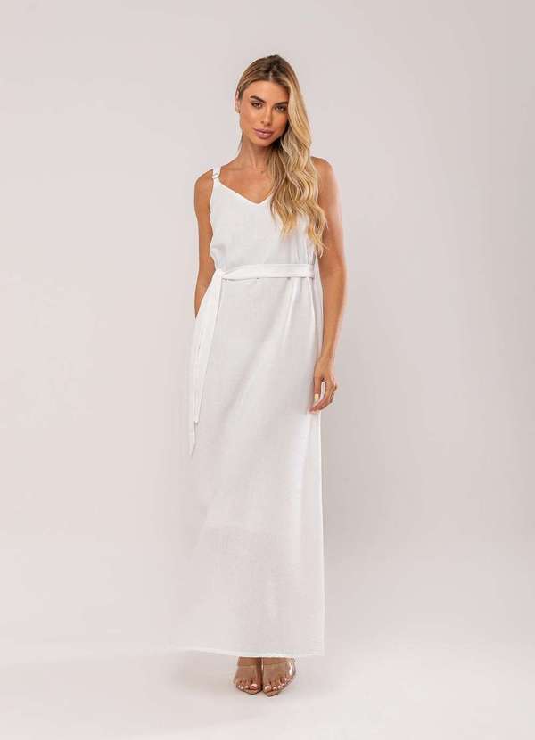 Salvatore Fashion - Vestido Longo com Faixa na Cintura Branco 6