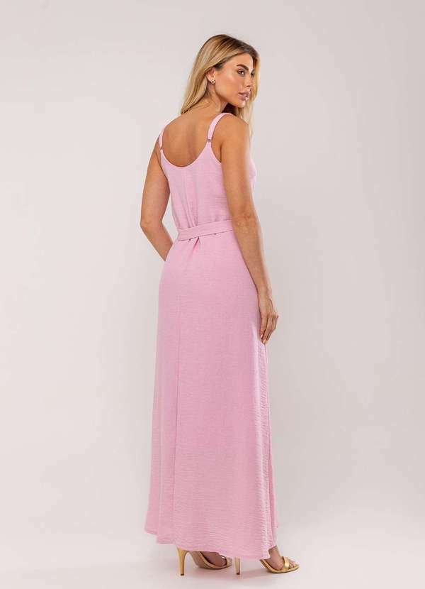 Salvatore Fashion - Vestido Longo com Faixa na Cintura Rosa 2