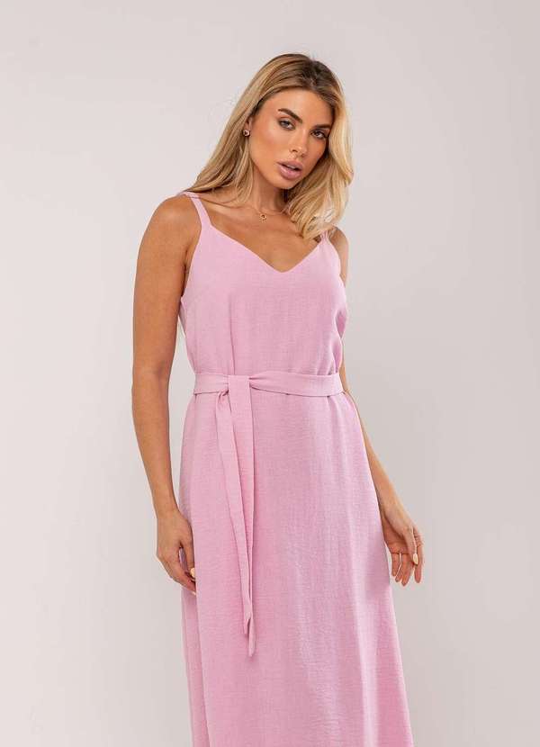 Salvatore Fashion - Vestido Longo com Faixa na Cintura Rosa 3