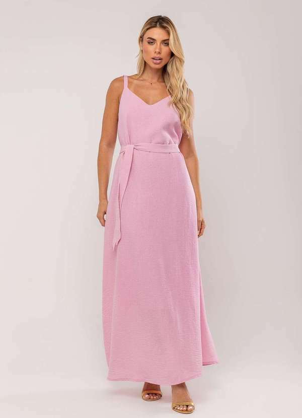 Salvatore Fashion - Vestido Longo com Faixa na Cintura Rosa 4