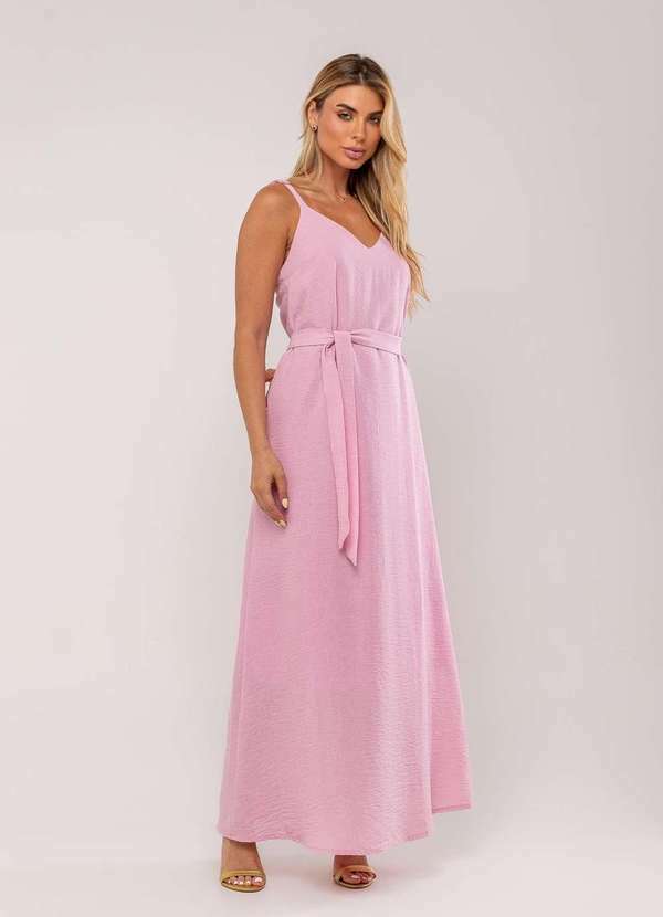 Salvatore Fashion - Vestido Longo com Faixa na Cintura Rosa 5