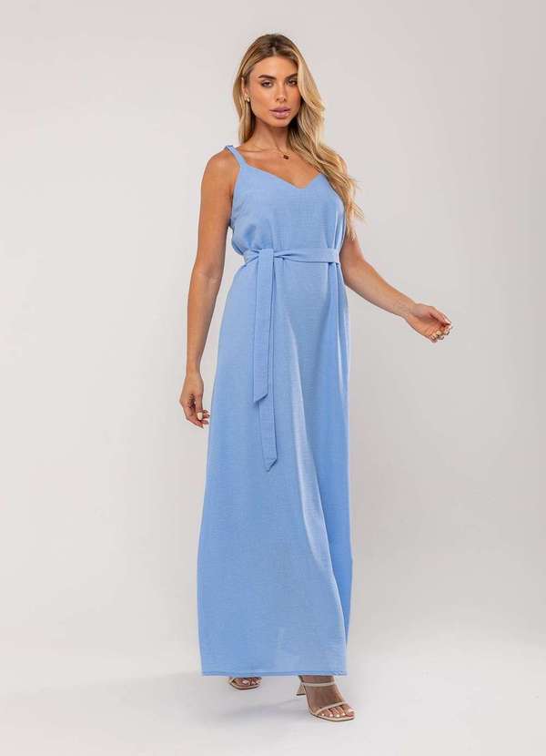 Salvatore Fashion - Vestido Longo com Faixa na Cintura Azul 2