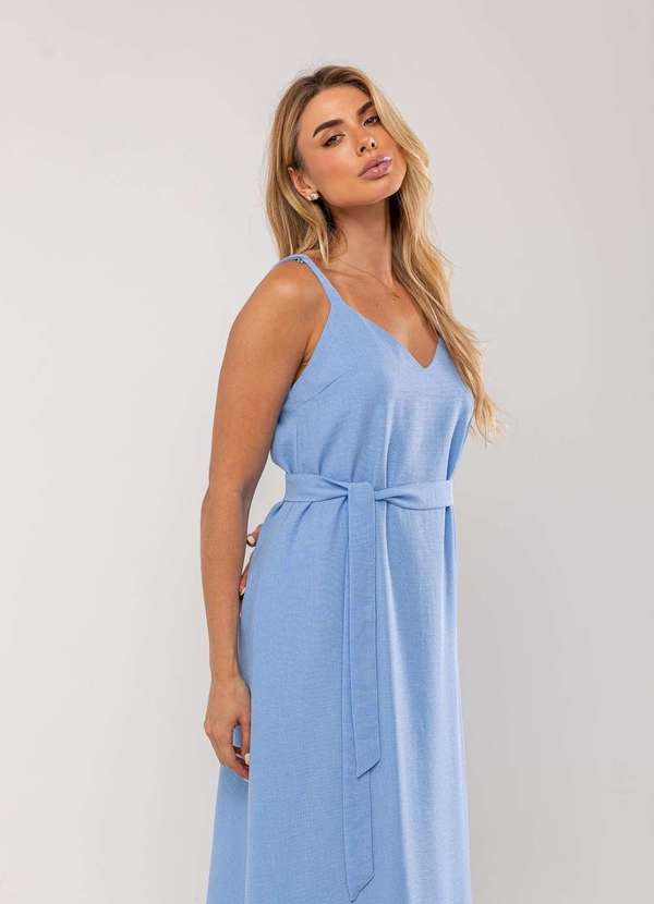 Salvatore Fashion - Vestido Longo com Faixa na Cintura Azul 3