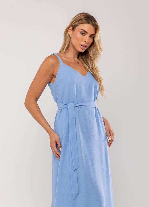 Salvatore Fashion - Vestido Longo com Faixa na Cintura Azul 4