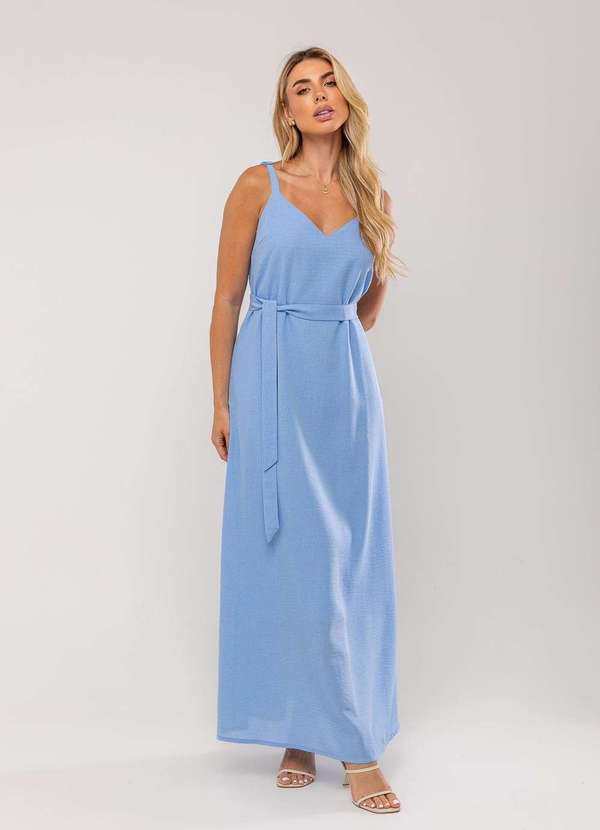 Salvatore Fashion - Vestido Longo com Faixa na Cintura Azul 5