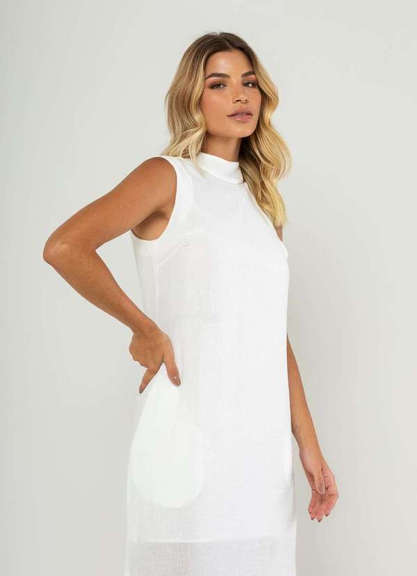 Salvatore Fashion - Vestido Longo Gola Alta e Fenda Lateral Branco 3