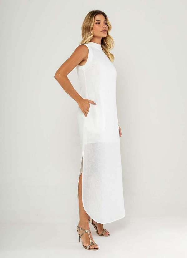 Salvatore Fashion - Vestido Longo Gola Alta e Fenda Lateral Branco 4
