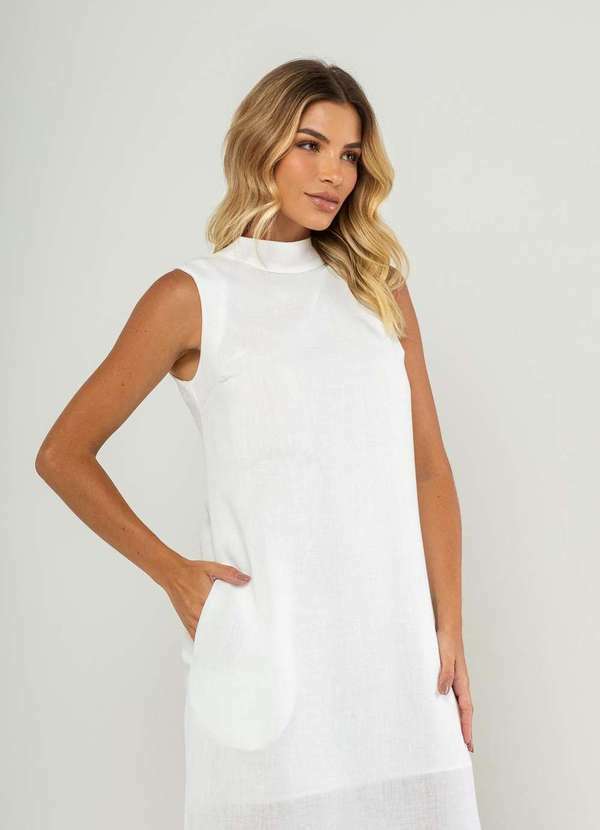 Salvatore Fashion - Vestido Longo Gola Alta e Fenda Lateral Branco 5