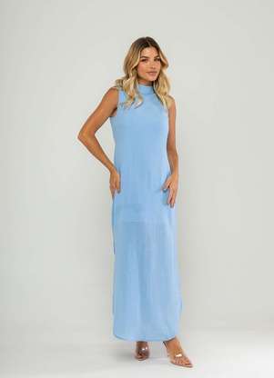 Salvatore Fashion - Vestido Longo Gola Alta e Fenda Lateral - SALVATORE FASHION