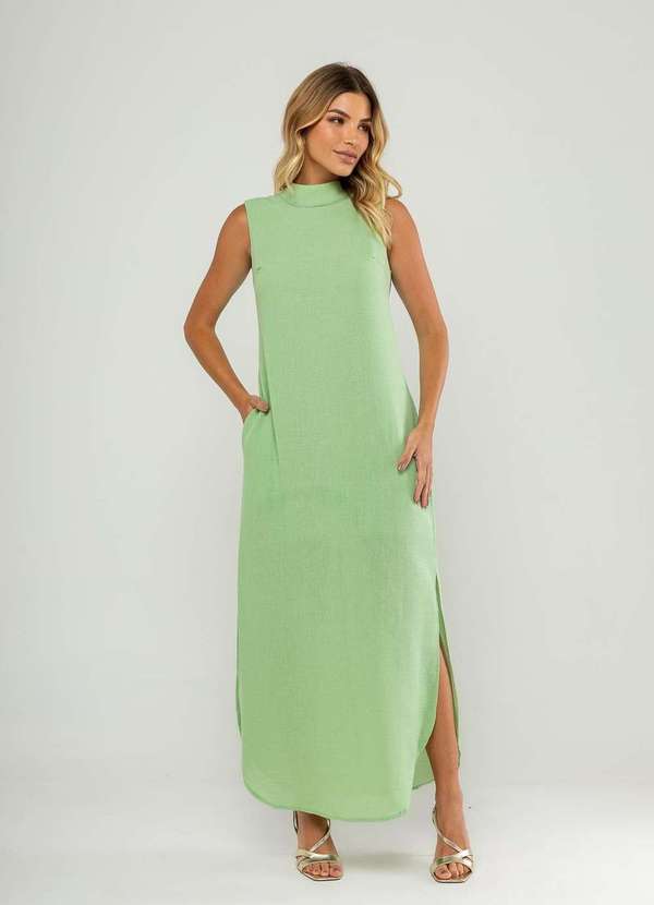 Salvatore Fashion - Vestido Longo Gola Alta e Fenda Lateral Verde 2