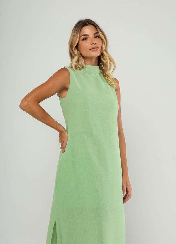 Salvatore Fashion - Vestido Longo Gola Alta e Fenda Lateral Verde 3