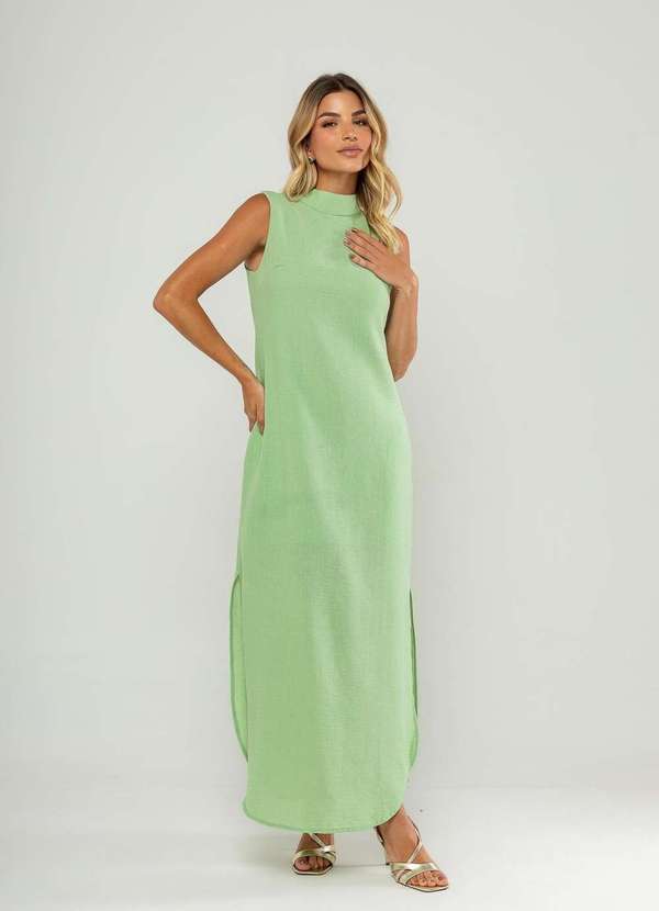 Salvatore Fashion - Vestido Longo Gola Alta e Fenda Lateral Verde 4