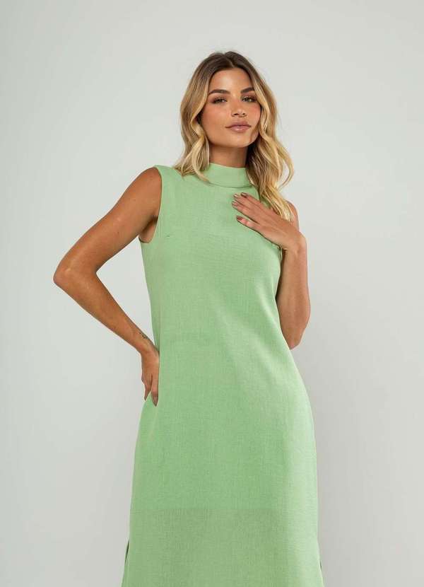 Salvatore Fashion - Vestido Longo Gola Alta e Fenda Lateral Verde 5