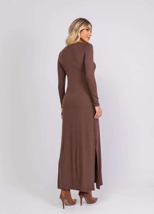 Salvatore Fashion - Vestido Longo Manga Longa Malha  Fashion Marrom 2