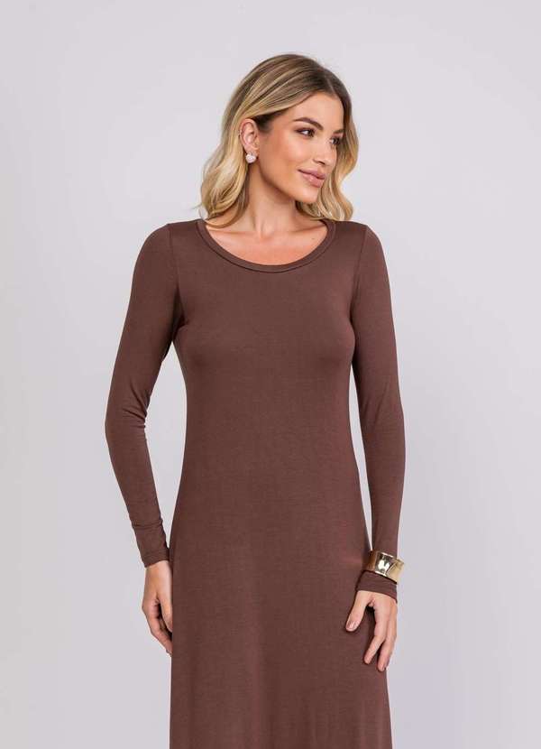Salvatore Fashion - Vestido Longo Manga Longa Malha  Fashion Marrom 3