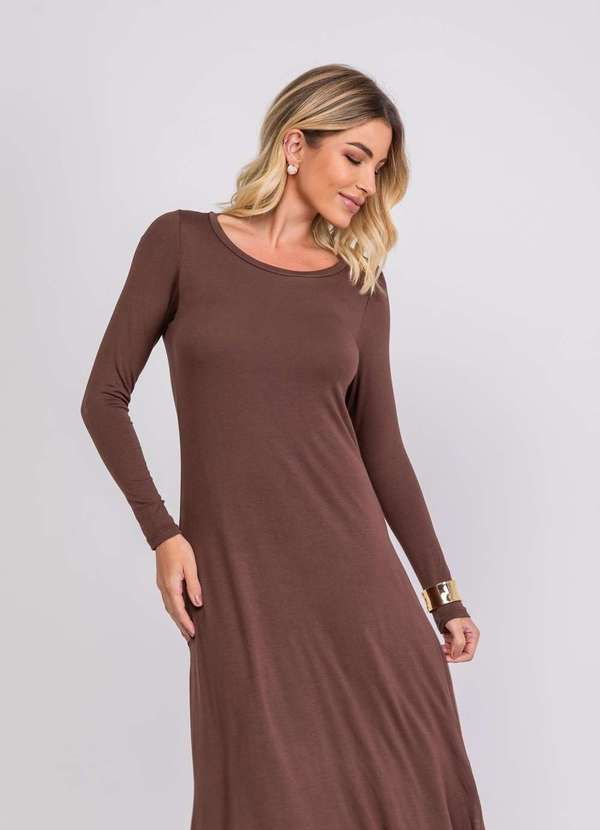 Salvatore Fashion - Vestido Longo Manga Longa Malha  Fashion Marrom 5