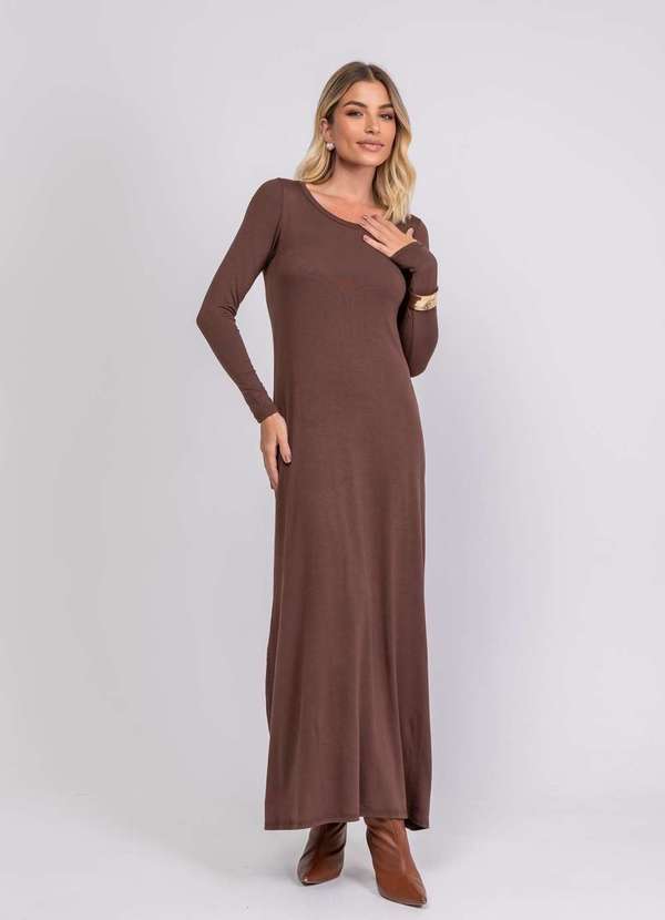 Salvatore Fashion - Vestido Longo Manga Longa Malha  Fashion Marrom 6