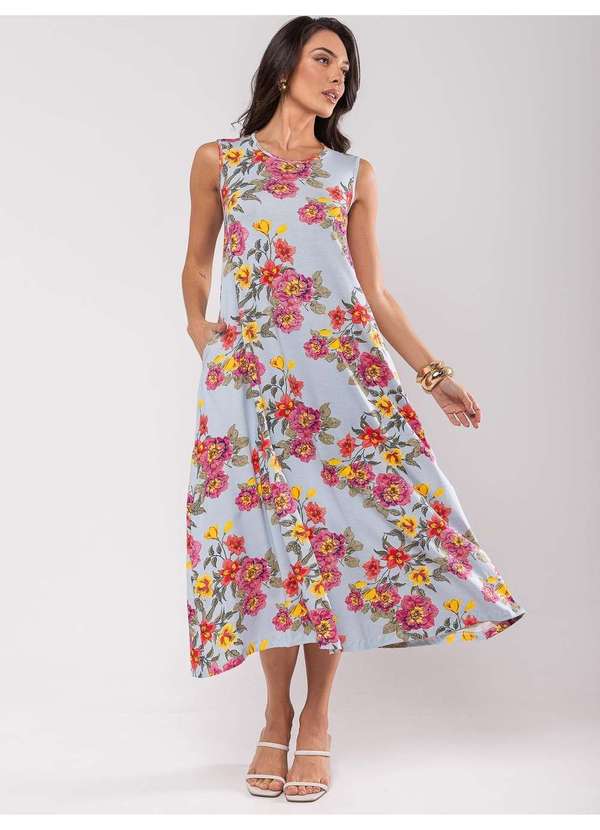 Salvatore Fashion - Vestido Longo Regata com Bolsos Estampado Azul