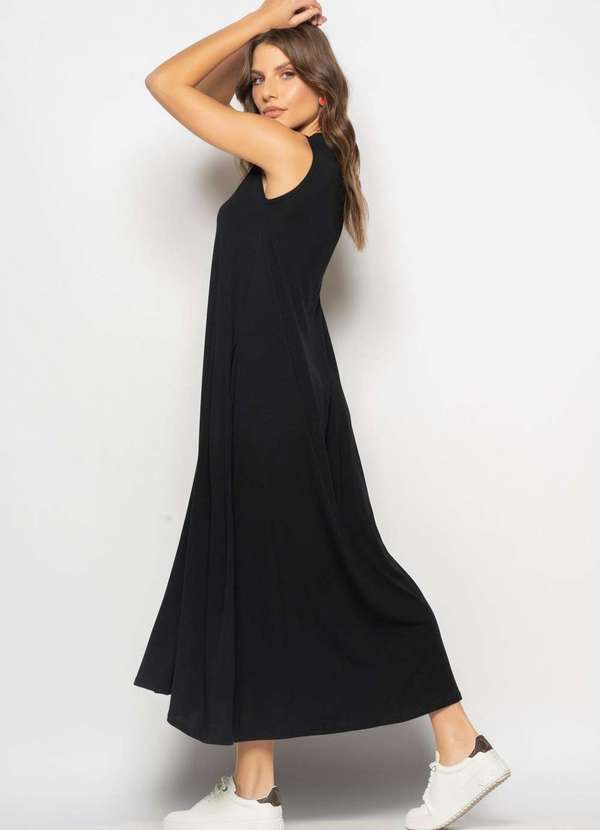 Salvatore Fashion - Vestido Longo Regata com Bolsos Preto 2