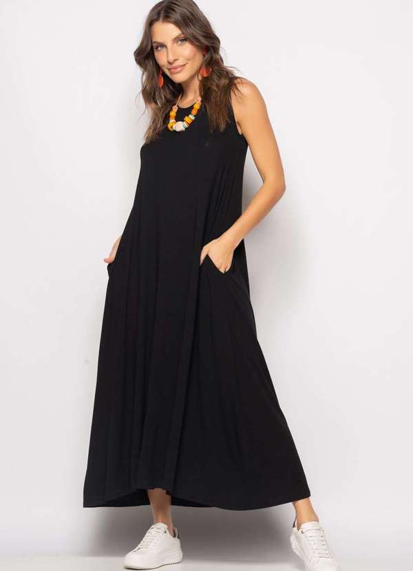 Salvatore Fashion - Vestido Longo Regata com Bolsos Preto 4