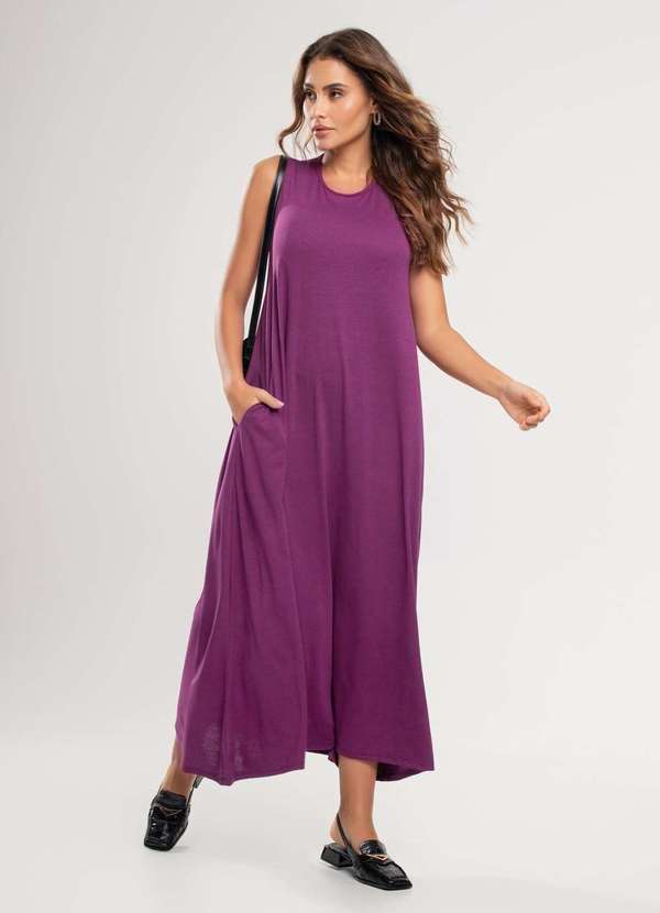 Salvatore Fashion - Vestido Longo Regata com Bolsos Roxo